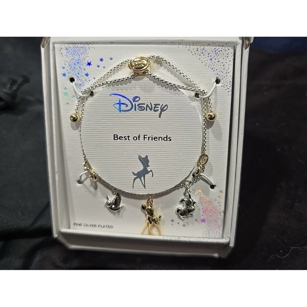 Disney Bambi Thumper Best Of Friends Charm Bracelet Silver Plated Adjustable NIB